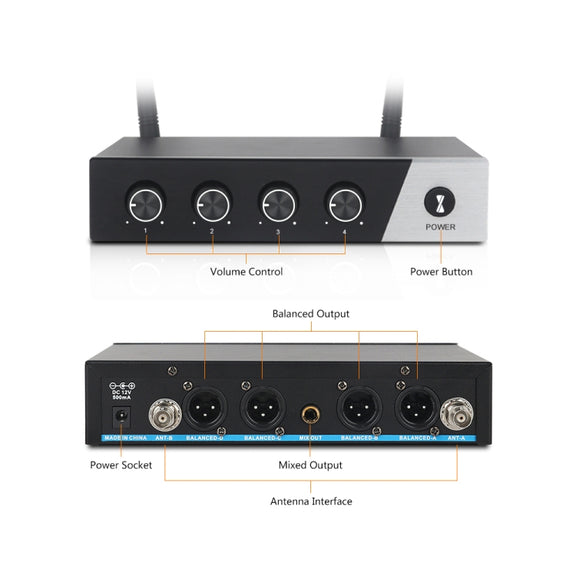 XTUGA S400 Professional 4-Channel UHF Wireless Microphone System with 4 Handheld Microphone(AU Plug)