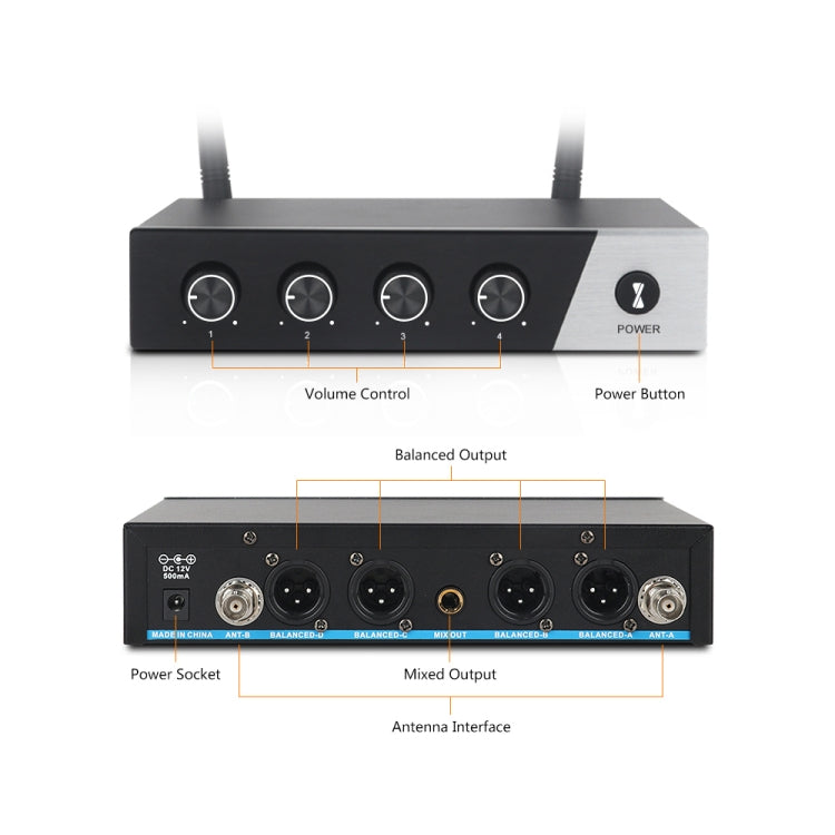XTUGA S400 Professional 4-Channel UHF Wireless Microphone System with 4 Handheld Microphone(AU Plug)