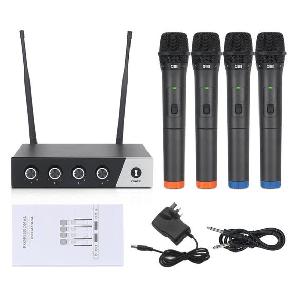 XTUGA S400 Professional 4-Channel UHF Wireless Microphone System with 4 Handheld Microphone(AU Plug)