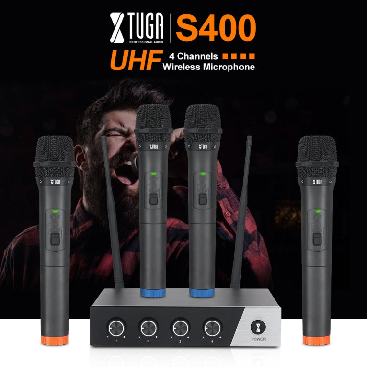 XTUGA S400 Professional 4-Channel UHF Wireless Microphone System with 4 Handheld Microphone(AU Plug)