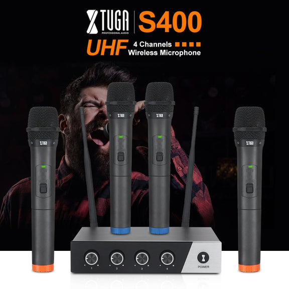 XTUGA S400 Professional 4-Channel UHF Wireless Microphone System with 4 Handheld Microphone(AU Plug)