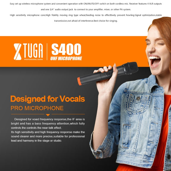 XTUGA S400 Professional 4-Channel UHF Wireless Microphone System with 4 Handheld Microphone(AU Plug)