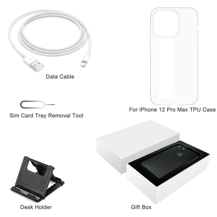 For iPhone 13 Pro Max TPU Case + Desk Holder + Data Cable + Sim Card Tray Removal Tool + Gift Box