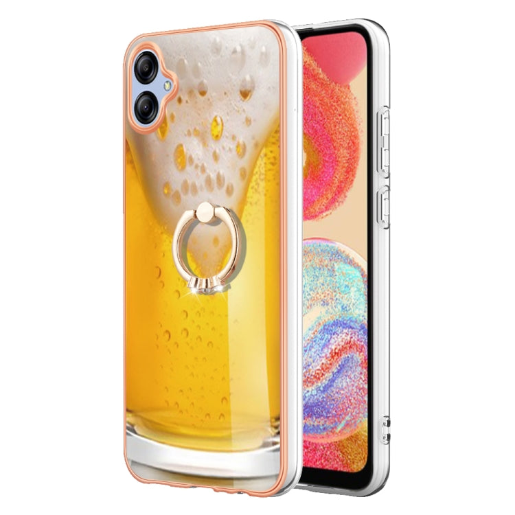 For Samsung Galaxy A04e Electroplating Dual-side IMD Phone Case with Ring Holder(Draft Beer)