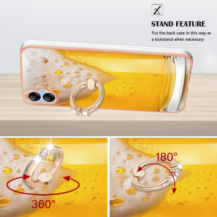 For Samsung Galaxy A04e Electroplating Dual-side IMD Phone Case with Ring Holder(Draft Beer)