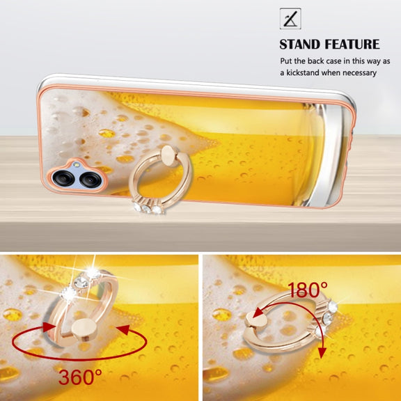 For Samsung Galaxy A04e Electroplating Dual-side IMD Phone Case with Ring Holder(Draft Beer)