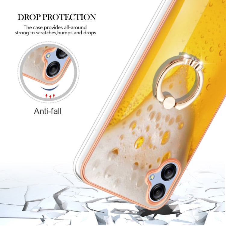 For Samsung Galaxy A04e Electroplating Dual-side IMD Phone Case with Ring Holder(Draft Beer)
