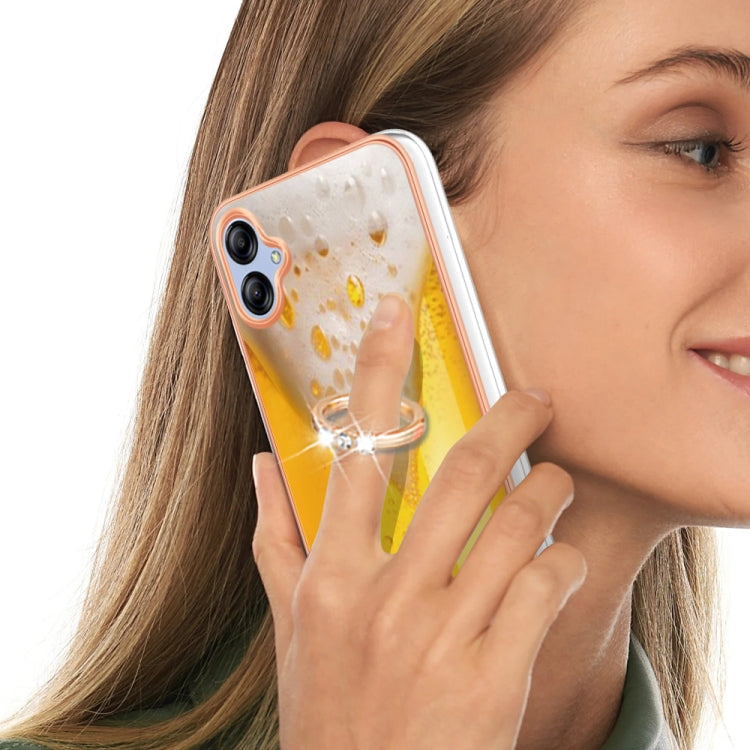 For Samsung Galaxy A04e Electroplating Dual-side IMD Phone Case with Ring Holder(Draft Beer)