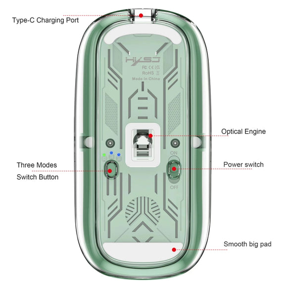 HXSJ T900 Transparent Magnet Three-mode Wireless Gaming Mouse(Black)