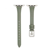 For Apple Watch 9 41mm T-shaped Slim Genuine Leather Watch Band(Light Green)