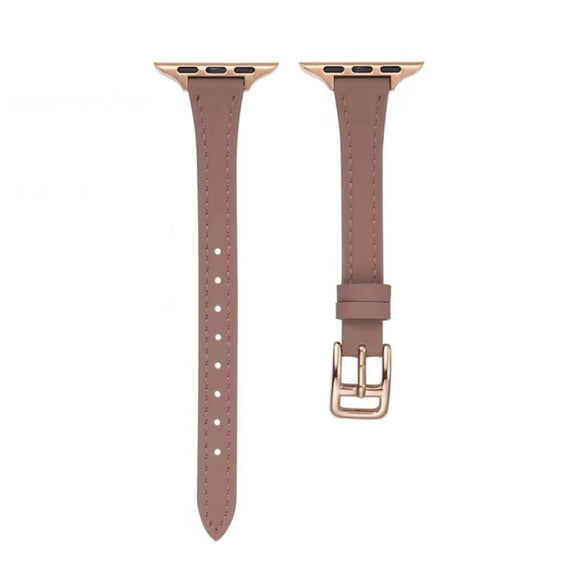 For Apple Watch 9 45mm T-shaped Slim Genuine Leather Watch Band(Light Brown)