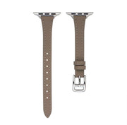 For Apple Watch 9 45mm T-shaped Slim Genuine Leather Watch Band(Dark Brown)