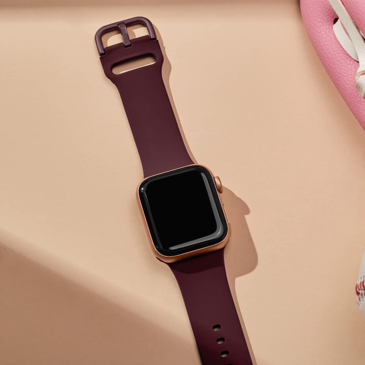 For Apple Watch Series 9 41mm Pin Buckle Silicone Watch Band(Wine Red)