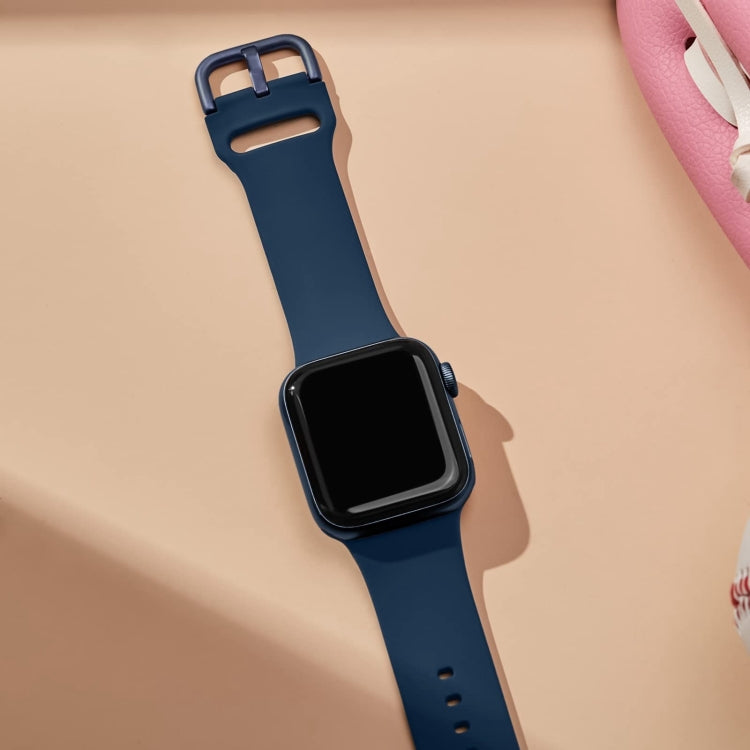 For Apple Watch Series 9 41mm Pin Buckle Silicone Watch Band(Abyss Blue)