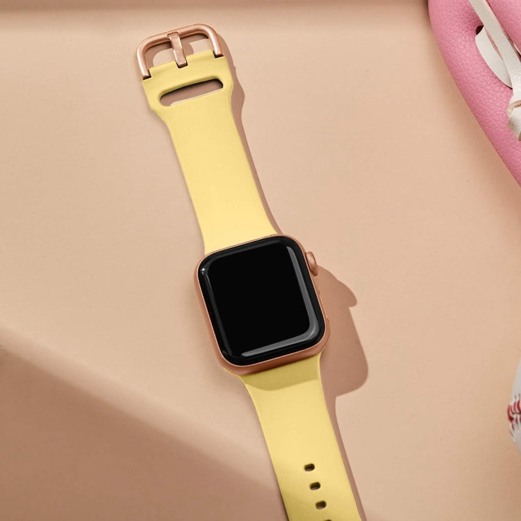 For Apple Watch Series 9 41mm Pin Buckle Silicone Watch Band(Yellow)