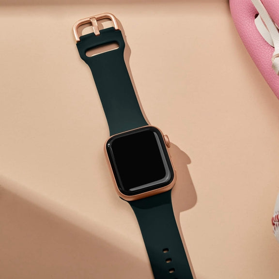For Apple Watch Series 9 45mm Pin Buckle Silicone Watch Band(Dark Green)