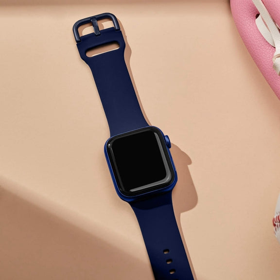 For Apple Watch Series 9 45mm Pin Buckle Silicone Watch Band(Midnight Blue)