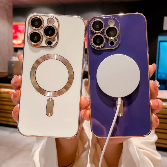For iPhone 11 Magsafe Plating TPU Phone Case with Lens Film(Blue)