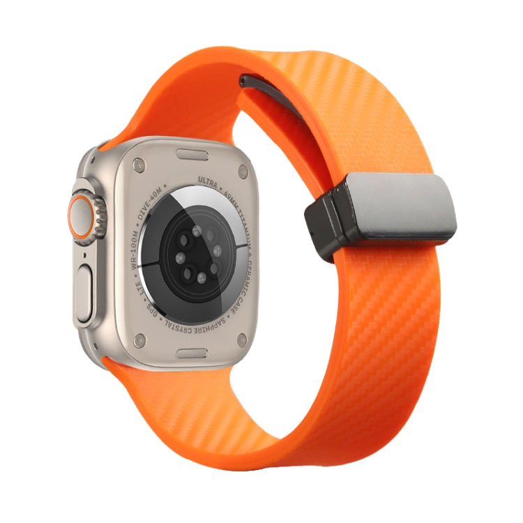 For Apple Watch 7 41mm Carbon Fiber Pattern Magnetic Buckle Silicone Watch Band(Orange)