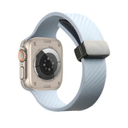 For Apple Watch SE 44mm Carbon Fiber Pattern Magnetic Buckle Silicone Watch Band(Sky Blue)