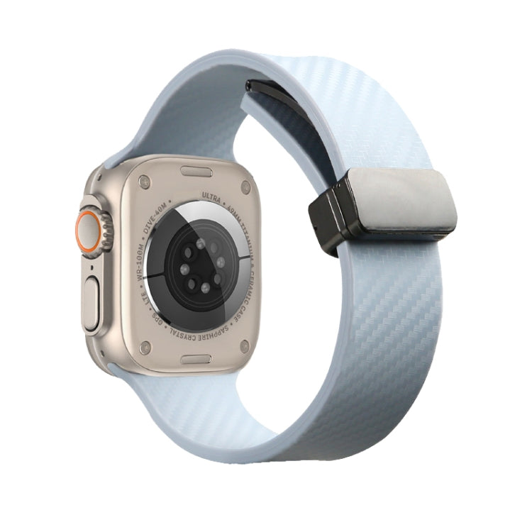 For Apple Watch 38mm Carbon Fiber Pattern Magnetic Buckle Silicone Watch Band(Sky Blue)