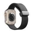 For Apple Watch 9 45mm Carbon Fiber Pattern Magnetic Buckle Silicone Watch Band(Black) - Watch Bands by PMC TechLife | Online Shopping South Africa | PMC TechLife