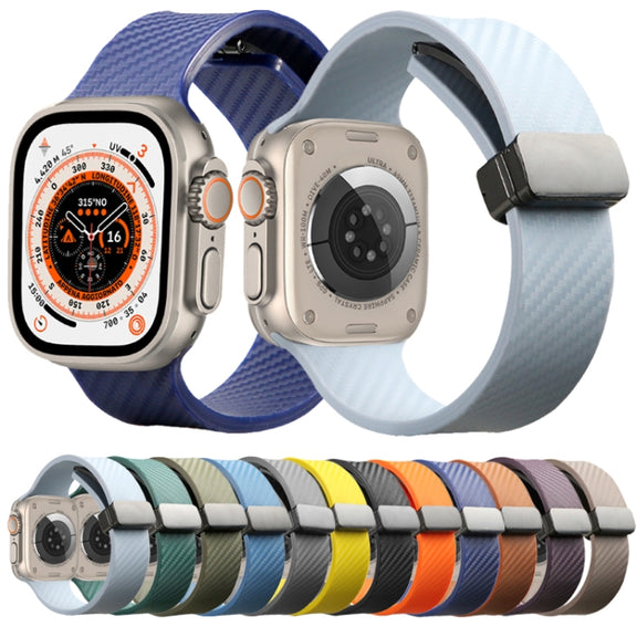 For Apple Watch 38mm Carbon Fiber Pattern Magnetic Buckle Silicone Watch Band(Black)