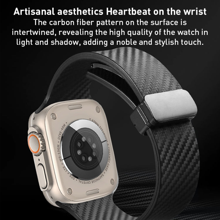 For Apple Watch 3 42mm Carbon Fiber Pattern Magnetic Buckle Silicone Watch Band(Grey)