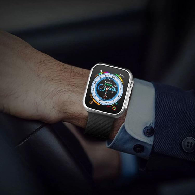 For Apple Watch 9 45mm Carbon Fiber Pattern Magnetic Buckle Silicone Watch Band(Blue)