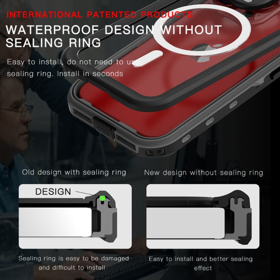 For iPhone 15 Pro RedPepper IP68 Water-resistant MagSafe Phone Case(Black)