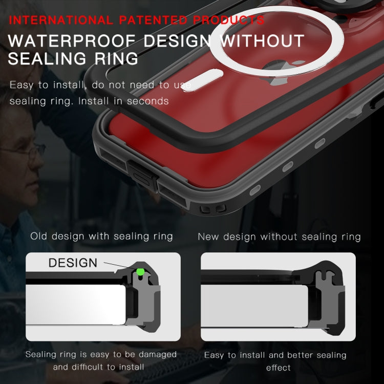 For iPhone 15 Pro RedPepper IP68 Water-resistant MagSafe Phone Case(Black)