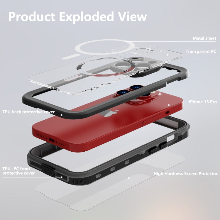 For iPhone 15 Pro RedPepper IP68 Water-resistant MagSafe Phone Case(Black)