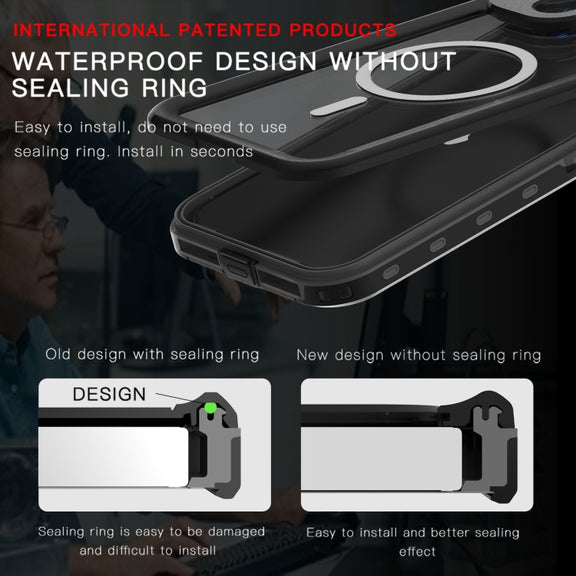 For iPhone 15 Plus RedPepper IP68 Water-resistant MagSafe Phone Case(Black)