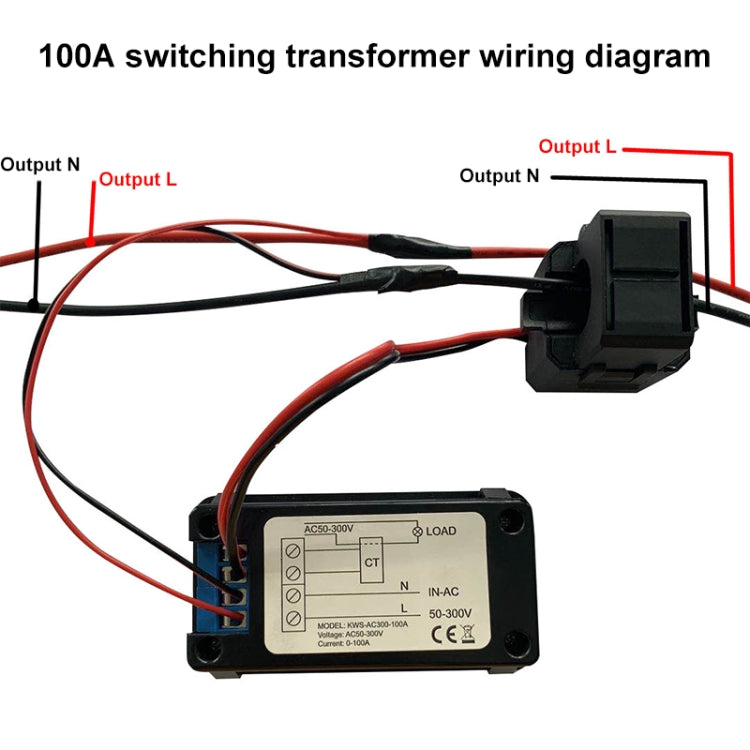 KWS-AC300-100A 50-300V AC Digital Current Voltmeter with Opening Transformer(Black)