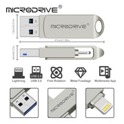 MicroDrive 2 In 1  8 Pin + USB 2.0 Portable Metal USB Flash Disk, Capacity:128GB(Silver)