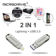 MicroDrive 2 In 1  8 Pin + USB 2.0 Portable Metal USB Flash Disk, Capacity:128GB(Silver)