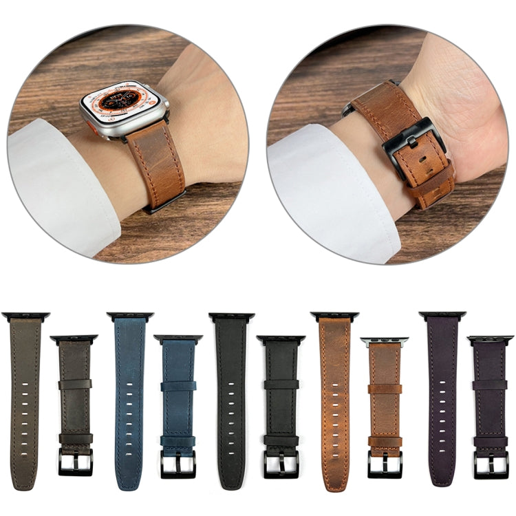 For Apple Watch 9 45mm Retro Texture Leather Watch Band(Black)