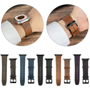 For Apple Watch 9 45mm Retro Texture Leather Watch Band(Blue)
