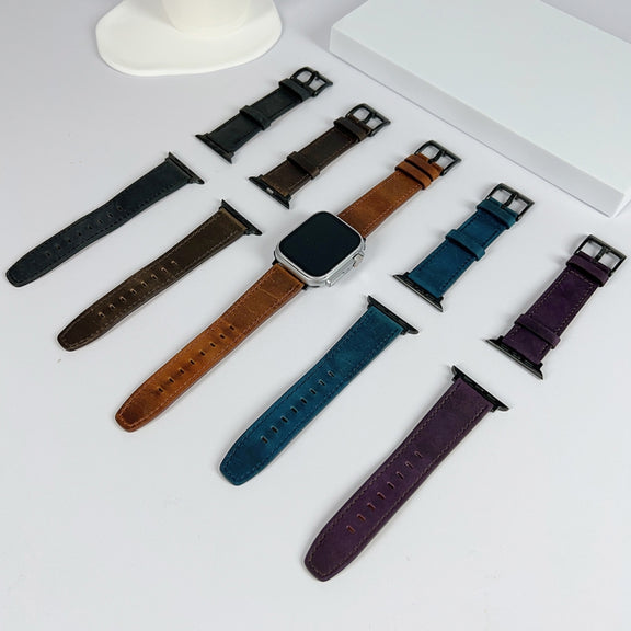 For Apple Watch 9 45mm Retro Texture Leather Watch Band(Coffee Color)