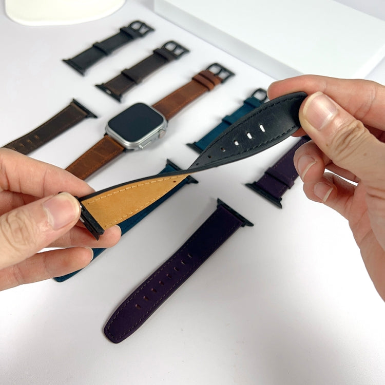 For Apple Watch 9 45mm Retro Texture Leather Watch Band(Black)