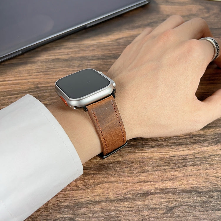 For Apple Watch 9 41mm Retro Texture Leather Watch Band(Black)