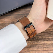 For Apple Watch 9 41mm Retro Texture Leather Watch Band(Black)