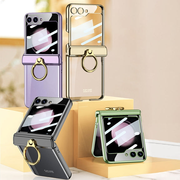 For Samsung Galaxy Z Flip5 GKK Magnetic Folding Phantom Rotary Phone Case with Ring Holder(Green)