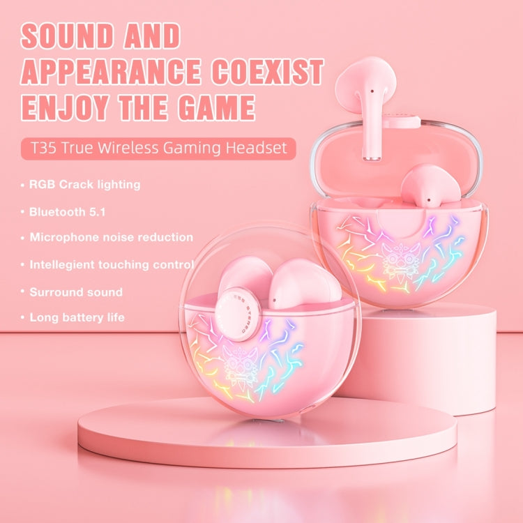 ONIKUMA T35 Bluetooth 5.1 TWS Wireless Bluetooth Gaming Earphone(Pink)