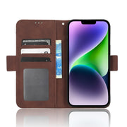 For iPhone 15 Skin Feel Calf Texture Card Slots Leather Phone Case(Brown)
