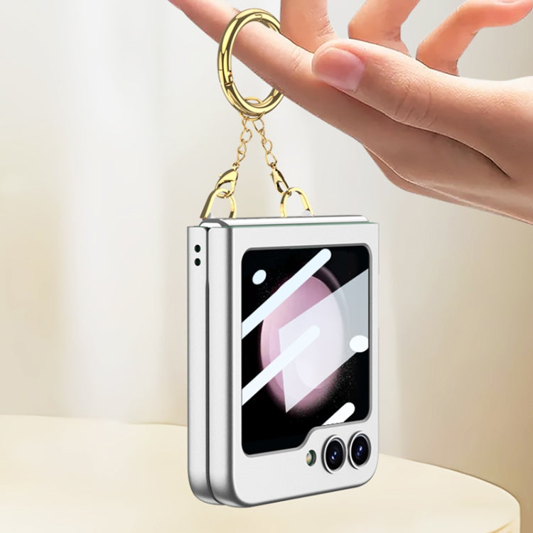 For Samsung Galaxy Z Flip5 GKK Integrated Necklace Hinged Flip Phone Case with Ring Holder(Purple)