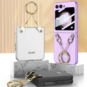 For Samsung Galaxy Z Flip5 GKK Integrated Necklace Hinged Flip Phone Case with Ring Holder(White)