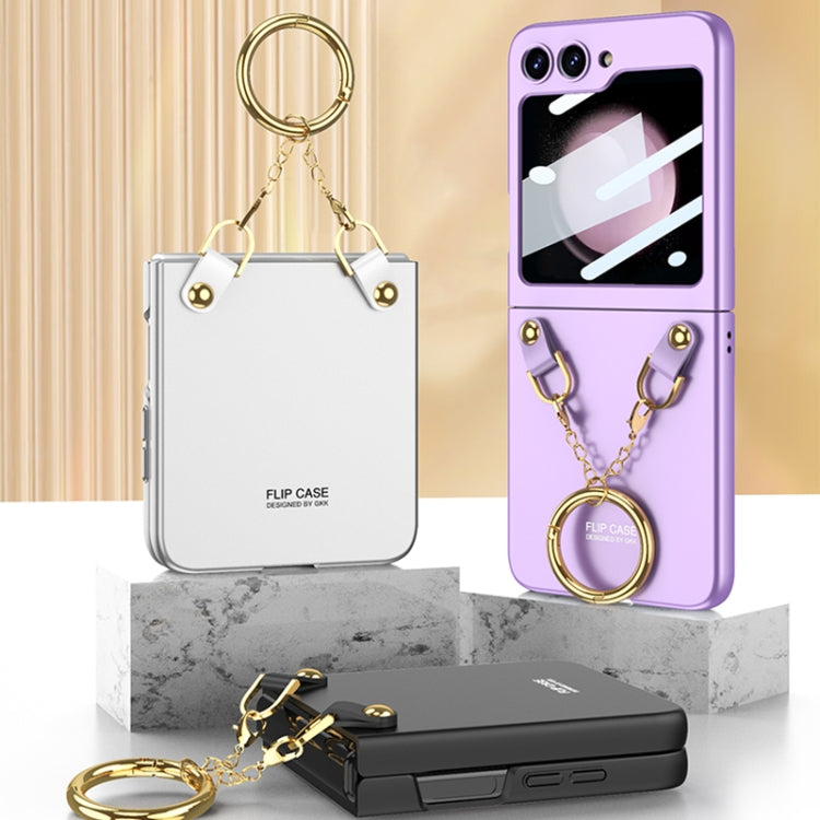 For Samsung Galaxy Z Flip5 GKK Integrated Necklace Hinged Flip Phone Case with Ring Holder(Green)