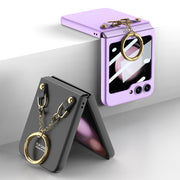 For Samsung Galaxy Z Flip5 GKK Integrated Necklace Hinged Flip Phone Case with Ring Holder(Green)