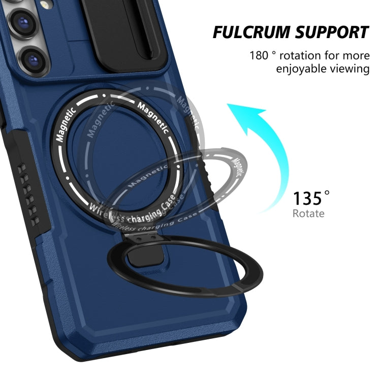 For Samsung Galaxy S23 FE 5G Sliding Camshield Magsafe Holder TPU Hybrid PC Phone Case(Royal Blue)